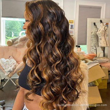 Sunlight hair wholesale price Ombre real Human Hair Wigs 4/27 Highlight Color 13x4Lace Front body wave Wig 150Density Brazilian